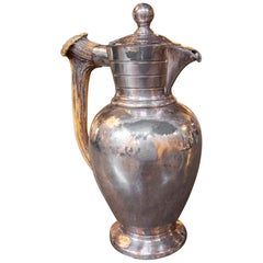 1940s Silver Plated Metal Jug with Initials on the Base and Animal Horn Handle