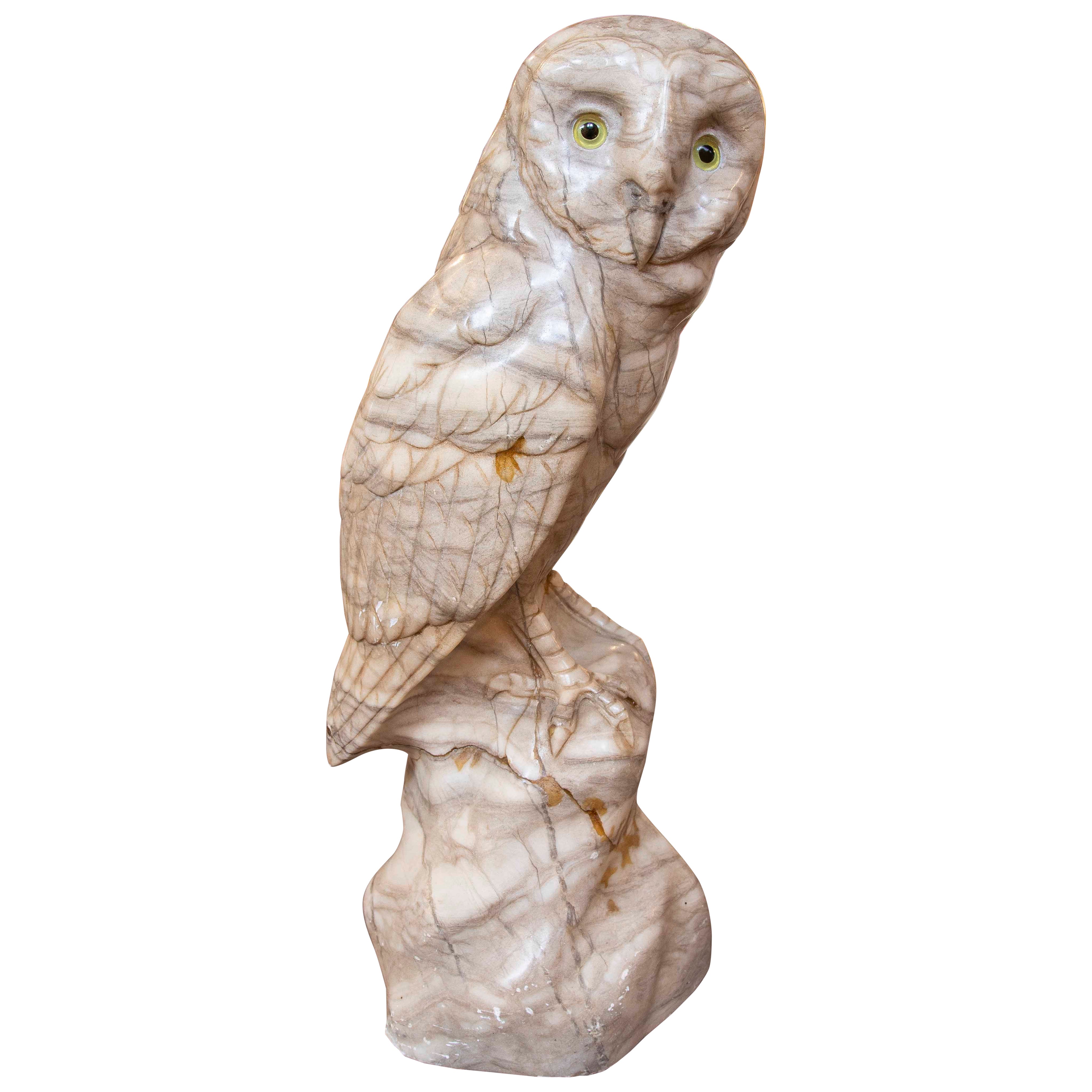 Escultura de búho de los años 70 tallada en mármol italiano veteado