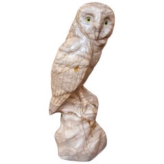 1970s Sculpture of Owl Carved in Italian Marble Veined
