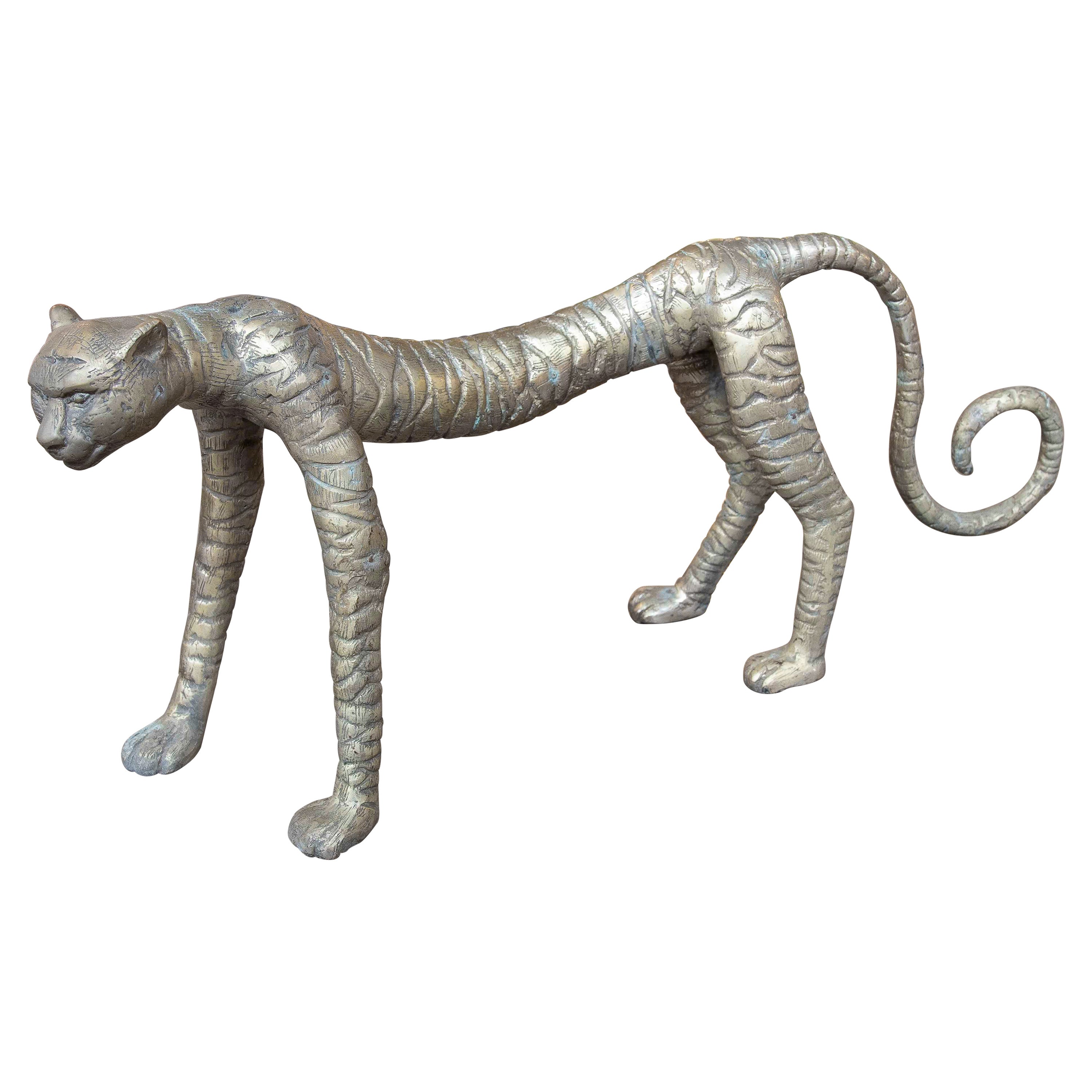 1970s Bronze Tiger Sculpture with Matte Gold Finish