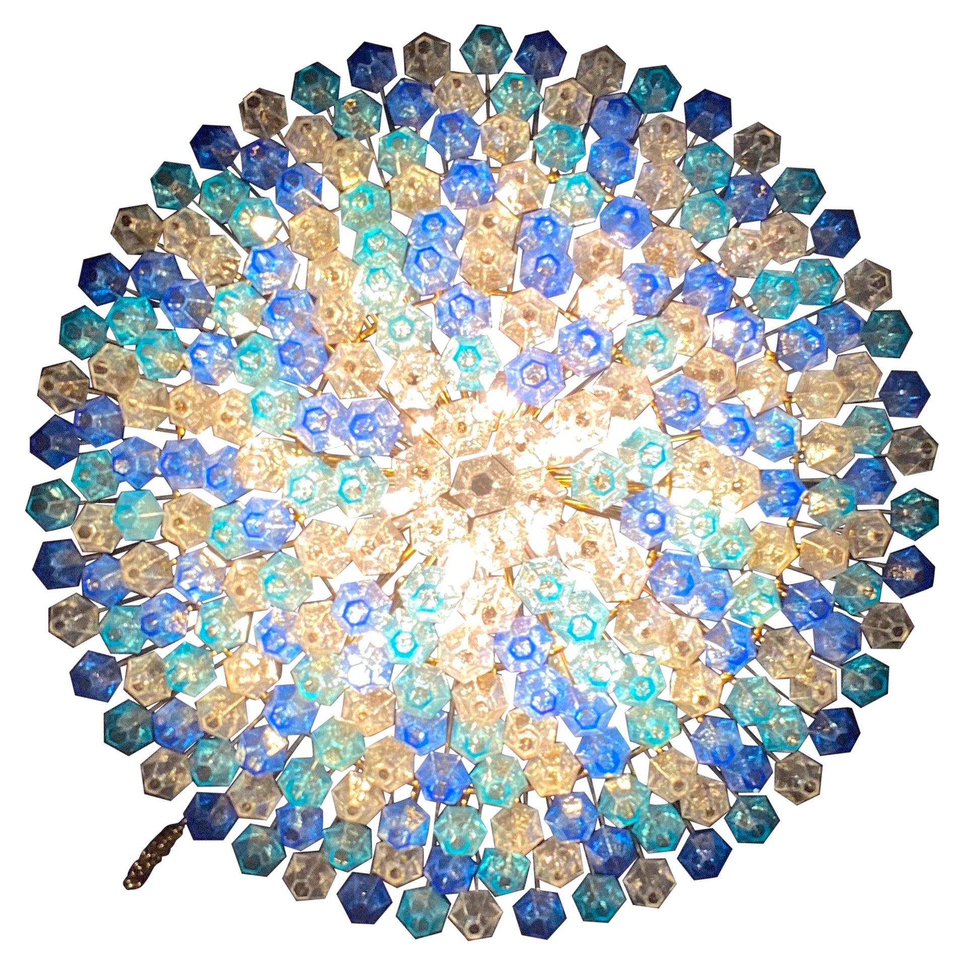Extraordinaire plafonnier ou lustre en verre de Murano Poliedri de couleur saphir