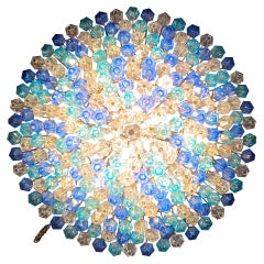 Extraordinaire plafonnier ou lustre en verre de Murano Poliedri de couleur saphir