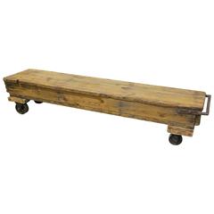 Retro Long Narrow Wood Industrial Factory Cart