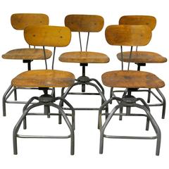 Set of Five 1960 Adjustable Industrial Stools