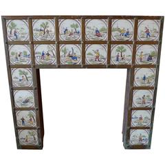 Antique French XIX Provençal Painted and Glazed Tile Mantel Piece