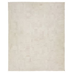 Modern Organic Designed Kilim Flatweave Wool Rug In Beige
