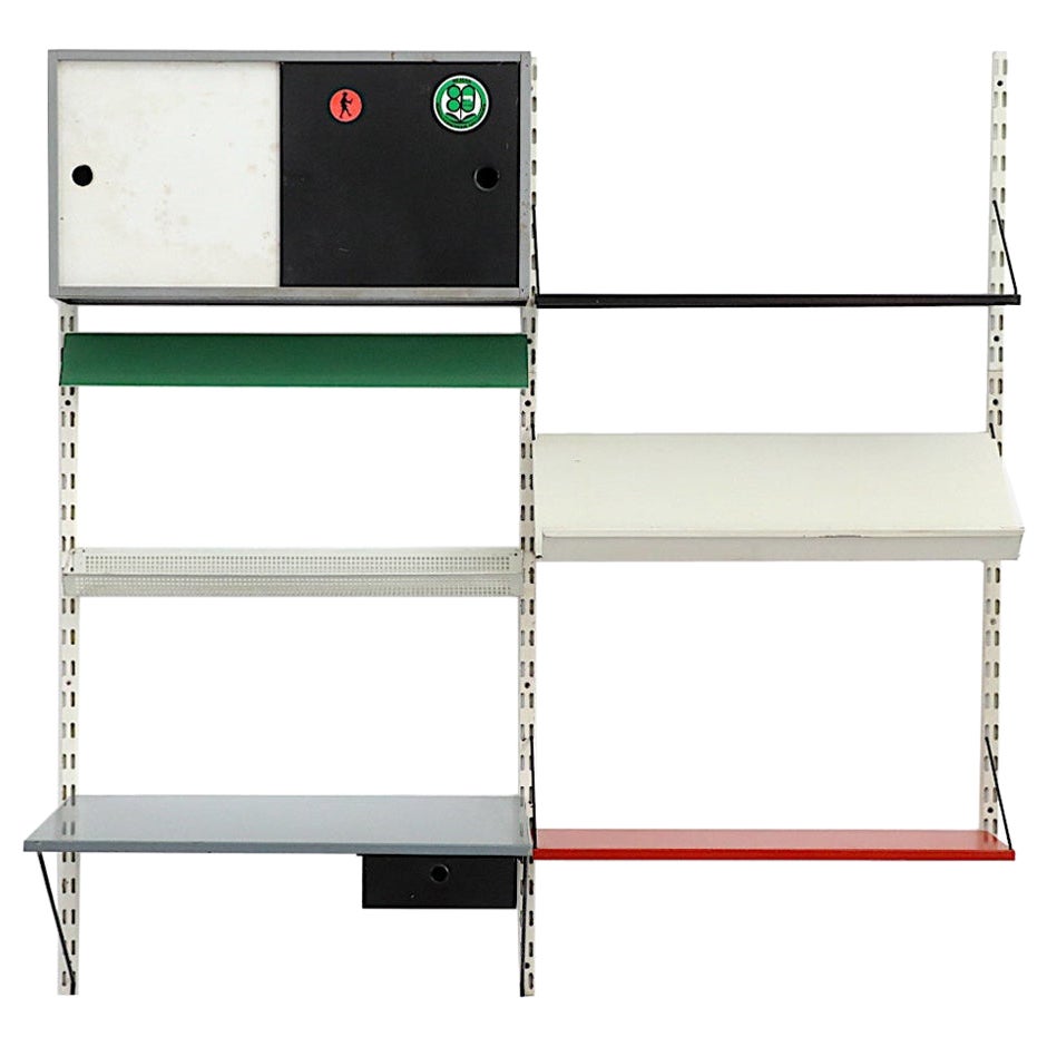 Original Pilastro Zweiteiliger Wandschrank mit Schreibtisch und Schublade, grünes Licht