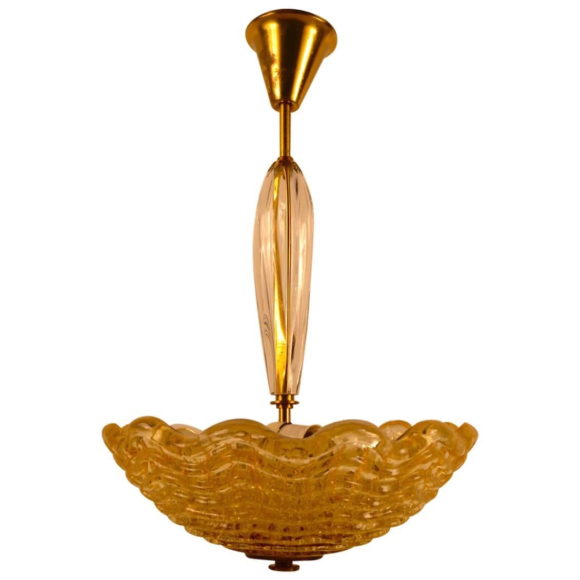 Art Deco Gold Glass Bowl Chandelier by Carl Fagerlund for Orrefors For Sale