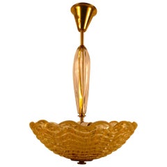 Art Deco Gold Glass Bowl Chandelier by Carl Fagerlund for Orrefors