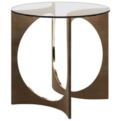 Round Patina Fuga Breakfast Table with Glass Top by Metamorphic Art Studio