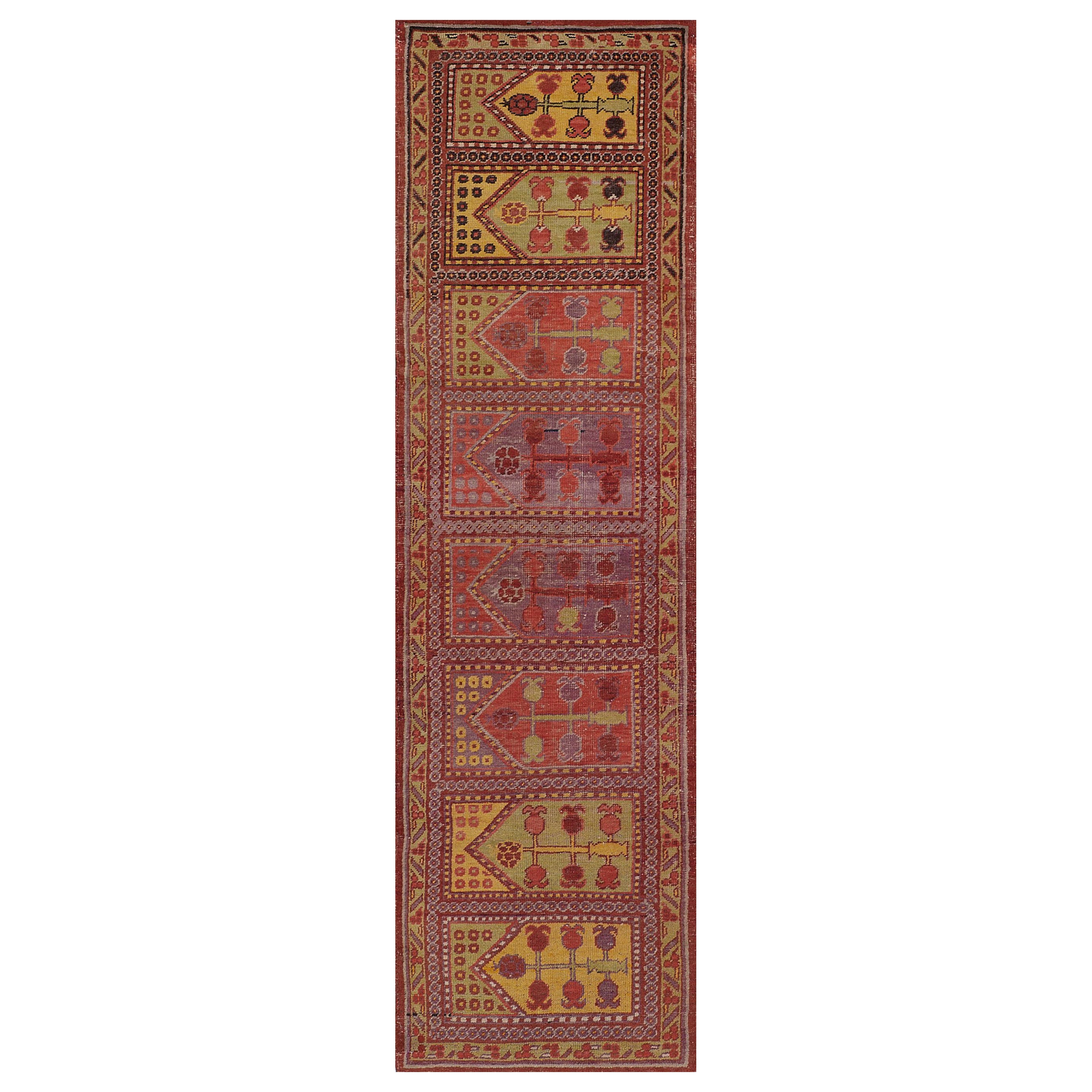 Traditional Antique Wool Panels Floral Khotan Runner