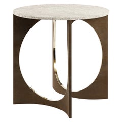 Round Patina Fuga Breakfast Table with Stone Top by Metamorphic Art Studio
