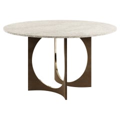 Round Patina Fuga Dining Table with Stone Top by Metamorphic Art Studio