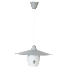 Philips Attributed Ceiling Pendant with Printed Milk Glass Shade & Gray Canopy