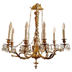 Antique French Louis XV Bronze D'Ore & Cut Crystal Chandelier, Circa 1880-1890.
