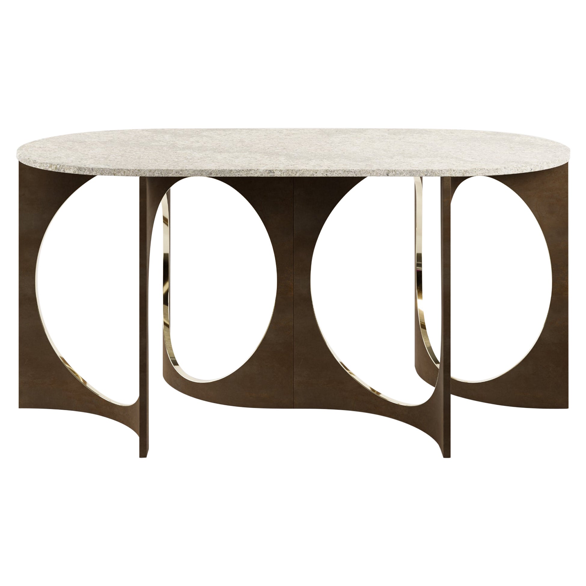 Console Ellipse Patina Fuga avec plateau en Stone par Metamorphic Art Studio
