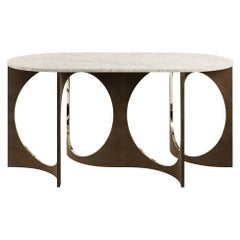 Ellipse Patina Fuga Console with Stone Top by Metamorphic Art Studio