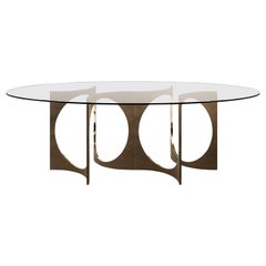 Ellipse Patina Fuga Duo Dining Table with Glass Top by Metamorphic Art Studio
