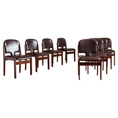 Set of 8 Tobia Scarpa Style Leather Dining Chairs