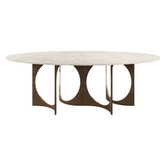 Ellipse Patina Fuga Duo Dining Table with Stone Top by Metamorphic Art Studio