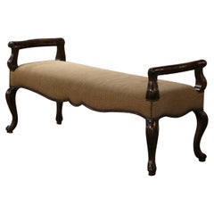 French Louis XV Provincial Carved Walnut Upholstered End-Of-Bed Bench