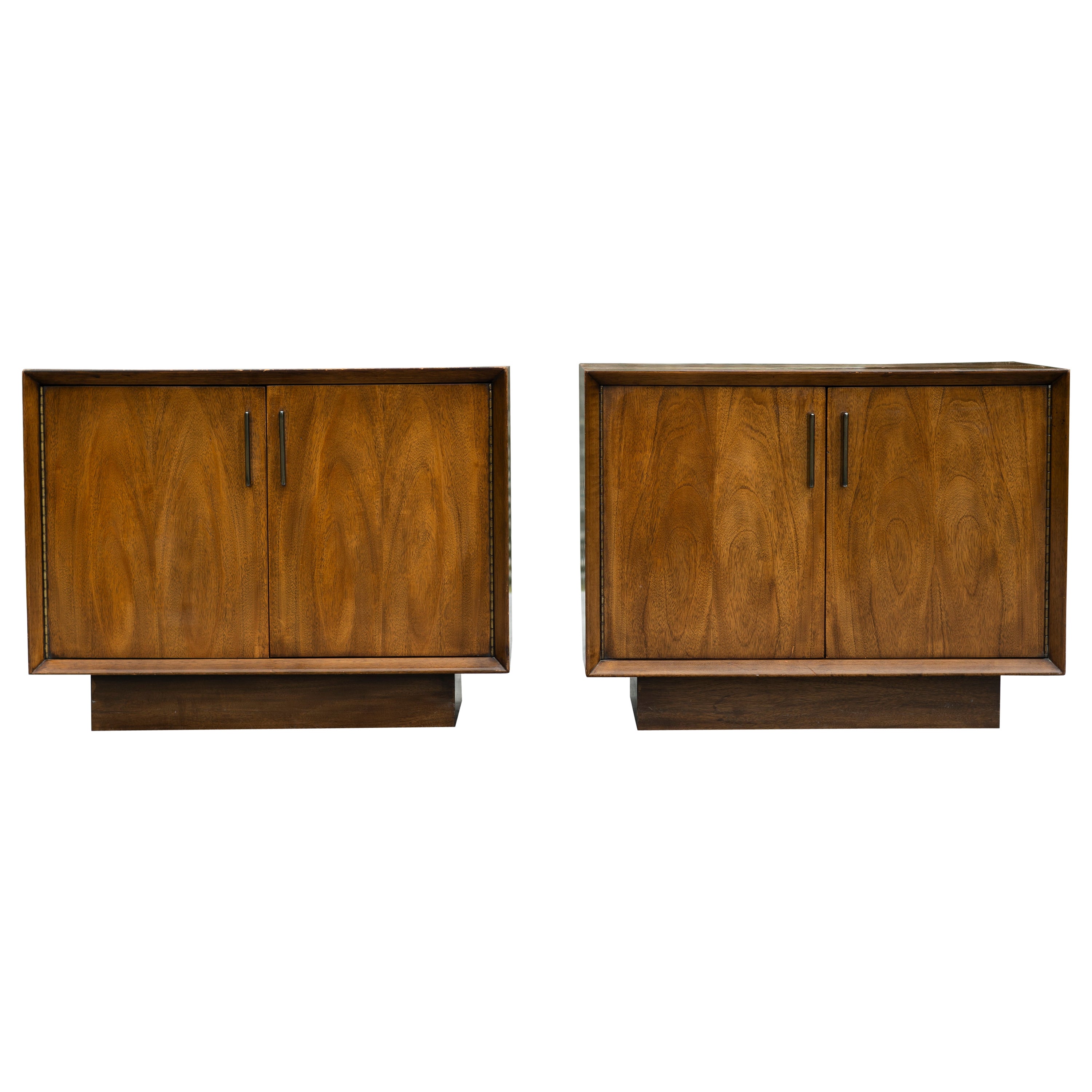Pair Lane Bookmatched Paldao Walnut & Metal Nightstands or End Tables MidCentury