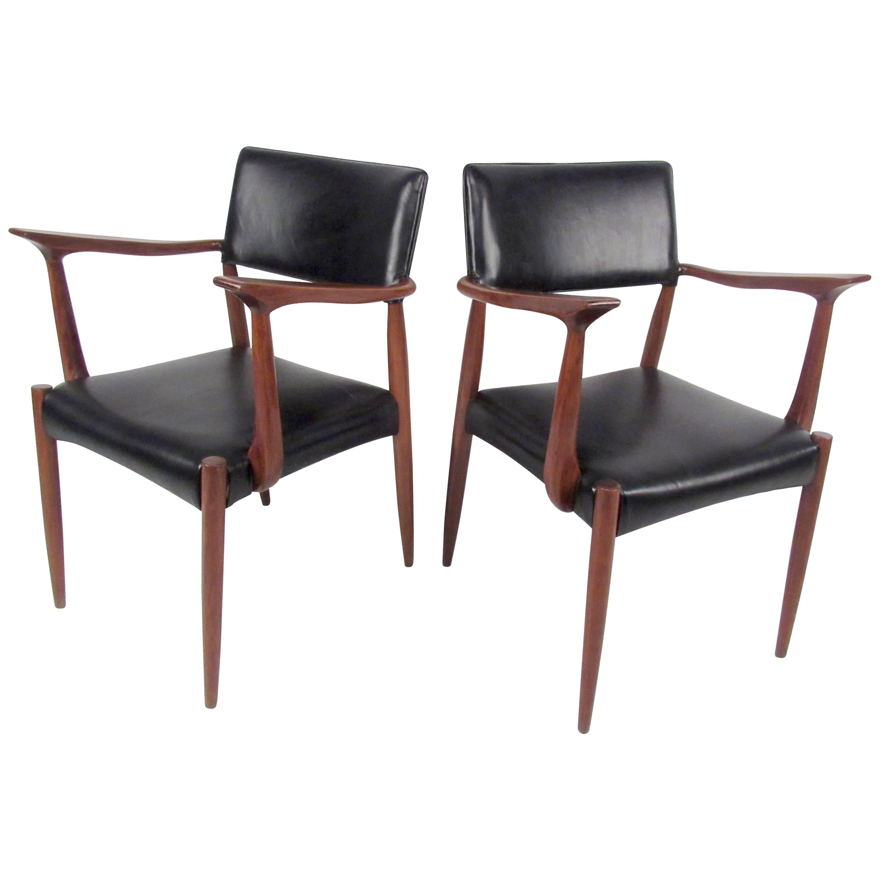 Scandinavian Rosewood and Leather Armchairs