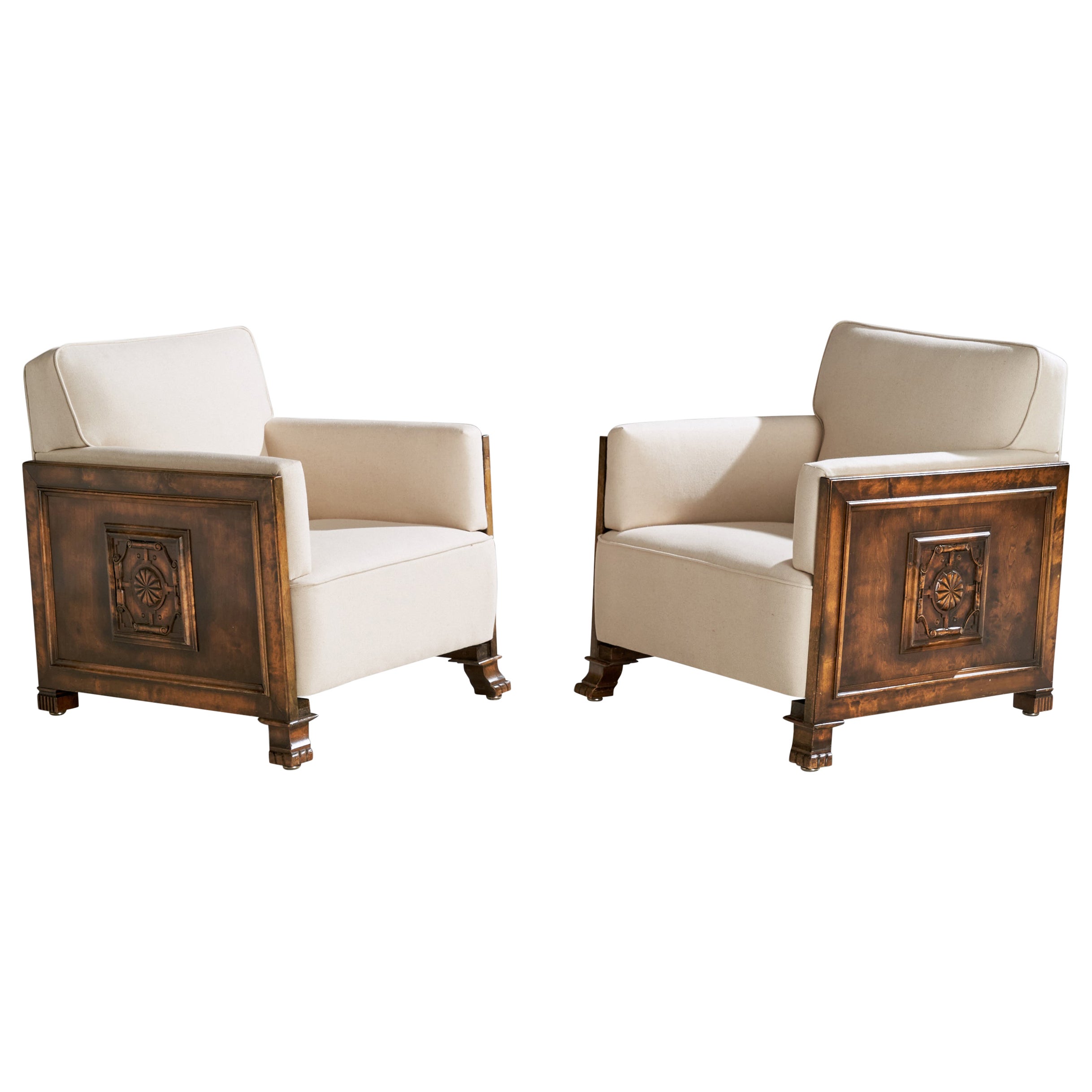Bodafors, Lounge Chairs, Birch, Fabric, Sweden, 1930s