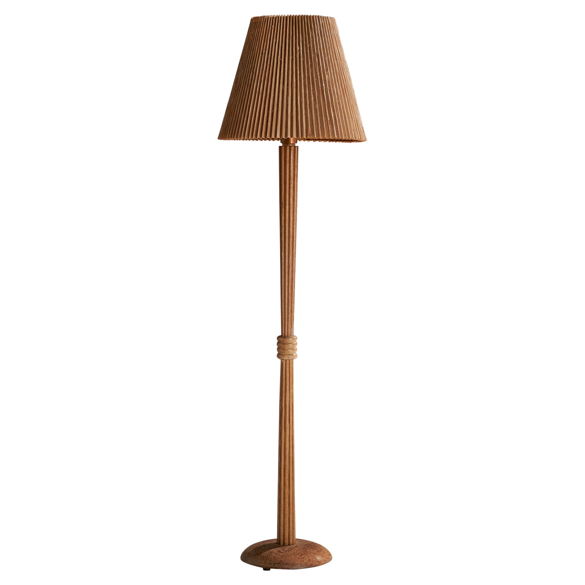 Lampada da terra di design americano, Oak, rame, carta, USA, anni '50