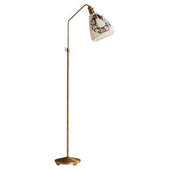 Hans Bergström. Stehlampe, Messing, Stoff, Schweden, 1940er Jahre