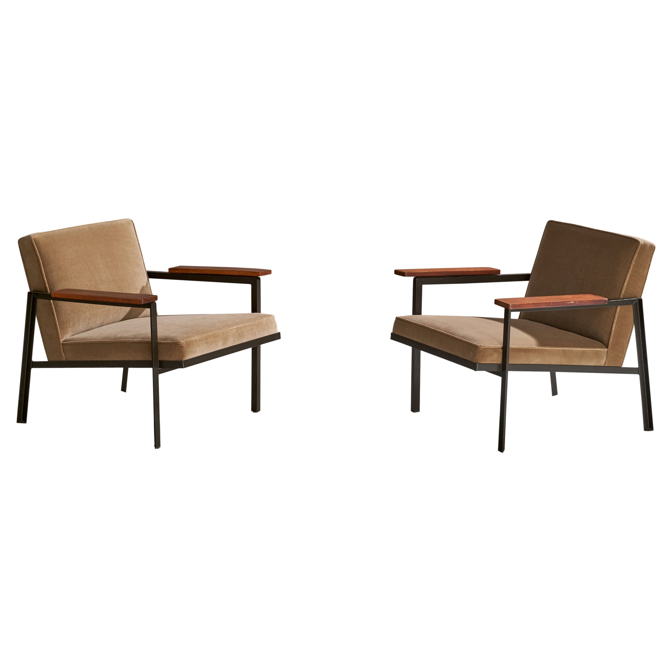 George Nelson, Lounge Chairs, Wood, Steel, Velvet, USA George Nelson, Lounge Chairs, Wood, Steel, Velvet, USA