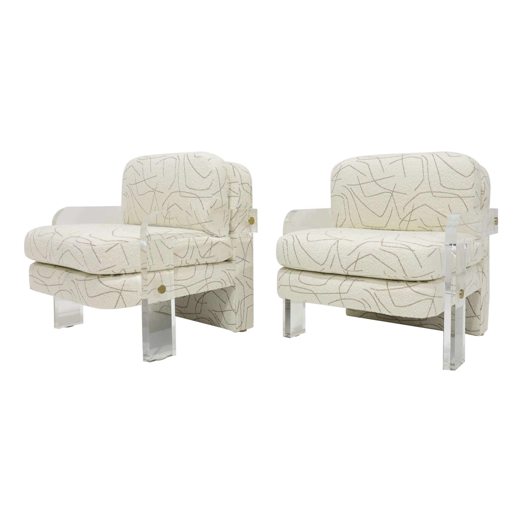 Vladimir Kagan Lucite Leg Lounge Chairs in Elitis Boucle'
