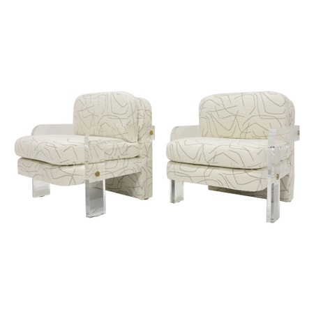 Vladimir Kagan Lucite Leg Lounge Chairs in Elitis Boucle'