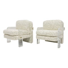 Vladimir Kagan Lucite Leg Lounge Chairs in Elitis Boucle'