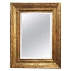Vintage Large Rectangular Solid Wood 22kt Gilt Frame with Beveled Wall Mirror