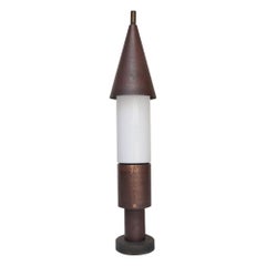 Lampada da tavolo modernista italiana oversize in rame patinato, bronzo e vetro