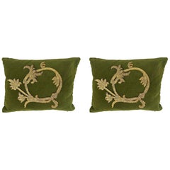 Pair of Metallic Appliqued Olive Green Pillows by MLA