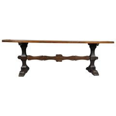 Antique Italian Baroque Walnut Trestle Table