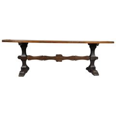 Antique Italian Baroque Walnut Trestle Table