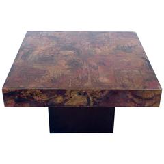 Belgian Coffee or Side Table with Etched, Patinated Copper Top, circa 1970 7