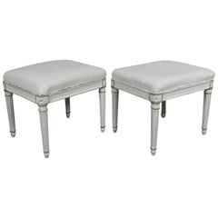 Pair of Louis XVI Style White Painted Footstools