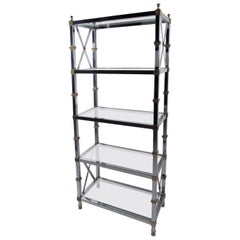 Maison Jansen Style Chrome and Brass Bookcase