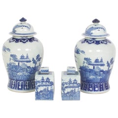 Vintage Group of Chinese Export Style Blue and White Porcelain