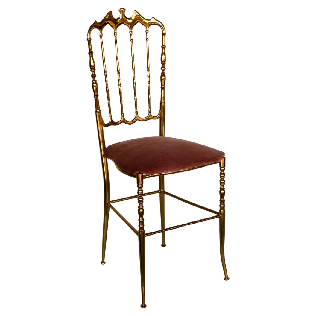 1950 "Chiavarina" MidCentury Modern Design Italy Brass Pink Velvet Chair