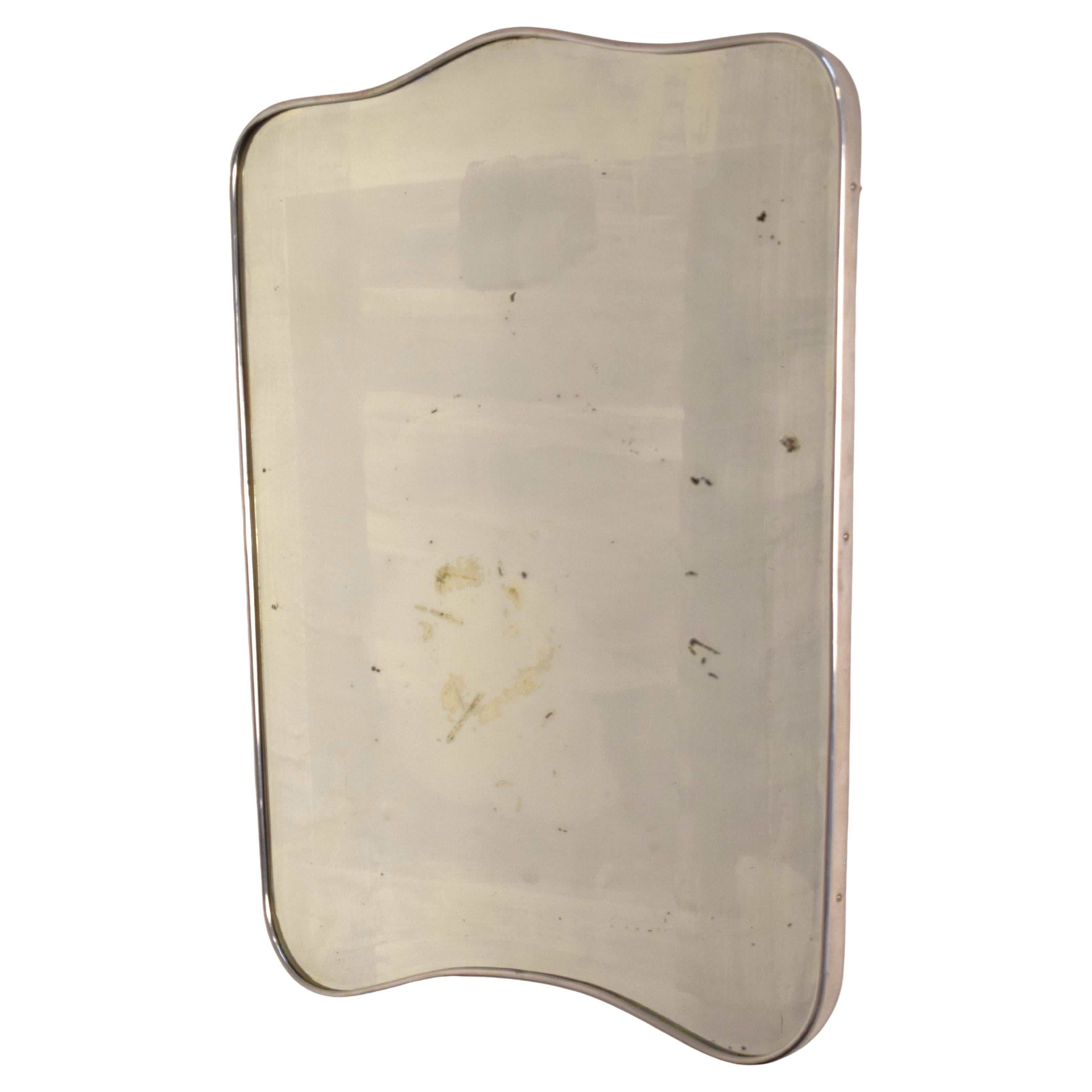 Wall mirror with aluminum frame, Italy, 1940s. For Sale