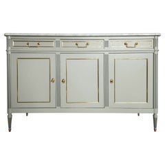 Antique French Louis XVI Buffet, Carrara Marble & Bronze