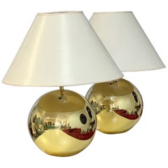 Karl Springer Coppia di lampade da tavolo rotonde in bronzo