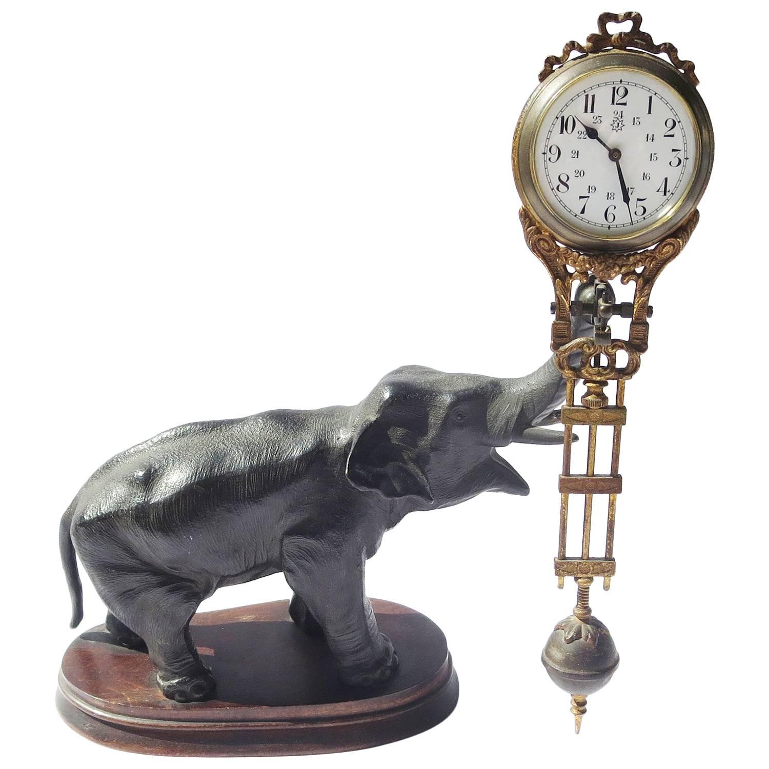 19th Century French Bronze Elephant Clock with Pendulum Movement