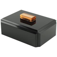 1940s French Decorative Box Black Glass and Peach Mirror