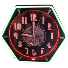 Used Art Deco Hexagon Neon Wall Clock